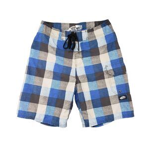 Vans Off The Wall Board Shorts Mens 32 Blue Plaid Skater 00s y2k Surf Cargo